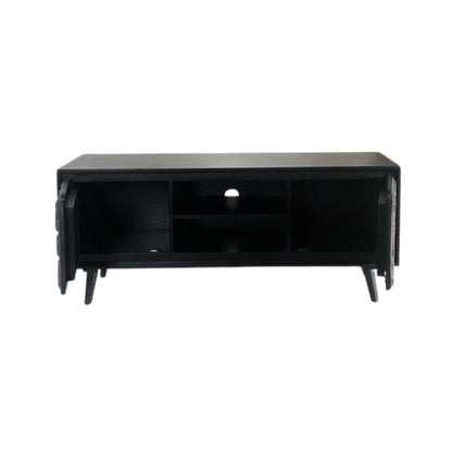 Modern Black TV Unit with Natural Stone design Doors