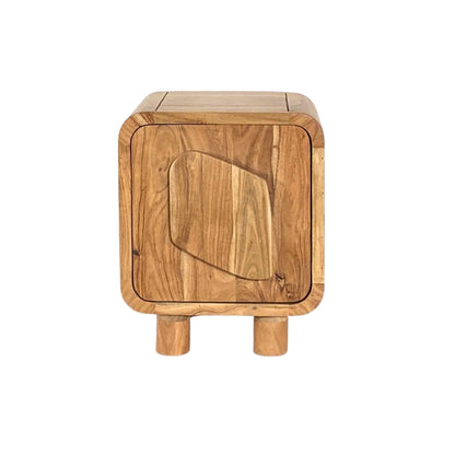 Modern Solid Wood Bedside Table with Sculpted Door