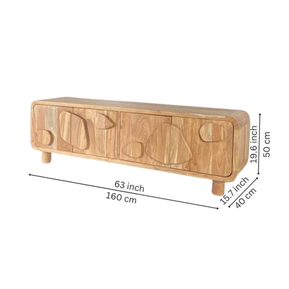 Organic Wooden TV Unit with Abstract Pebble Accents