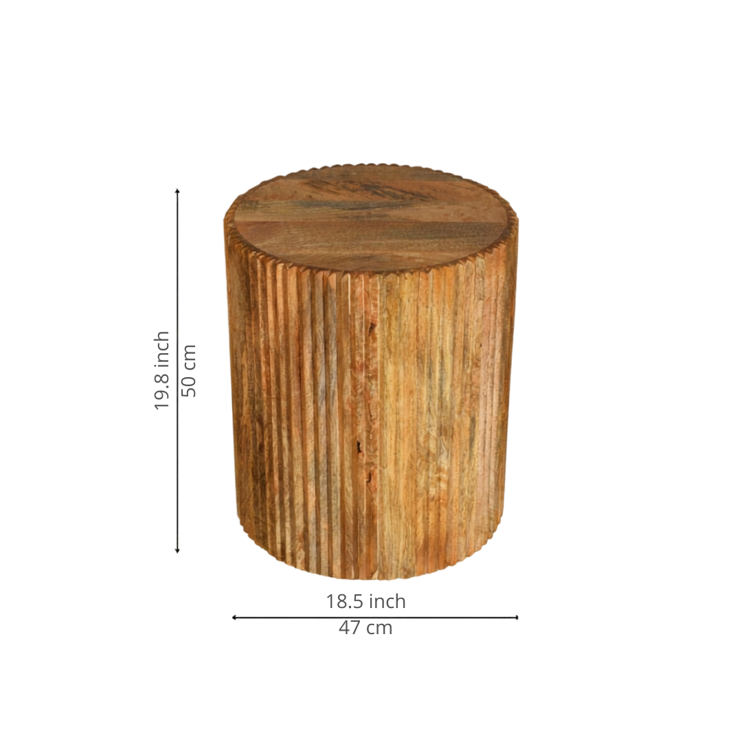 Solid Wood Fluted Side Table | Modern Wooden Accent Table