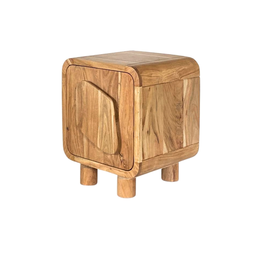 Modern Solid Wood Bedside Table with Sculpted Door
