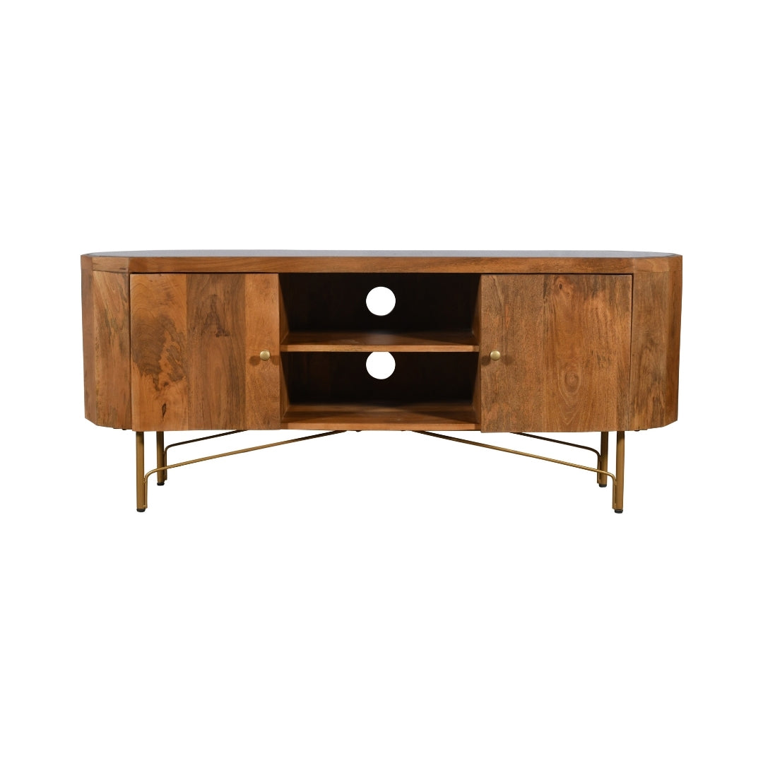 Modern Capsule Wooden TV Unit with granite Top and Gold Legs