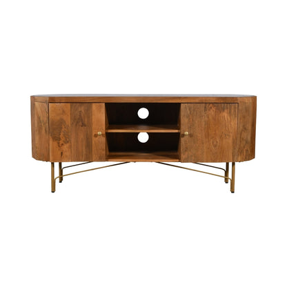Modern Capsule Wooden TV Unit with granite Top and Gold Legs