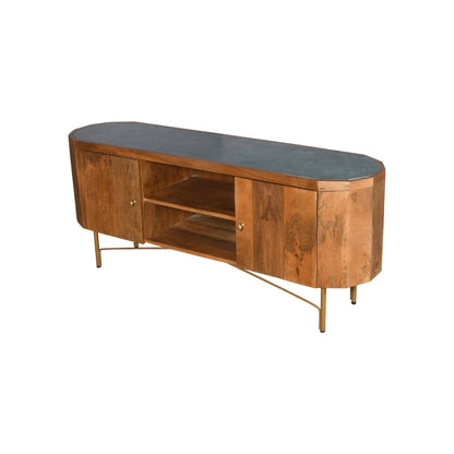 Modern Capsule Wooden TV Unit with granite Top and Gold Legs