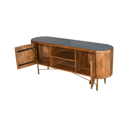 Modern Capsule Wooden TV Unit with granite Top and Gold Legs
