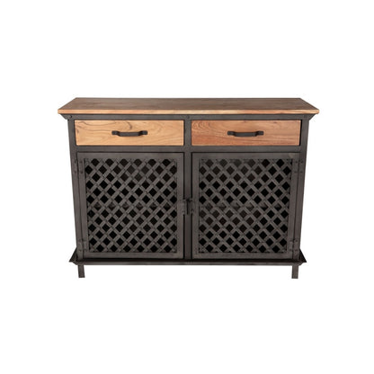 Industrial Iron and Wooden Sideboard with Lattice Doors