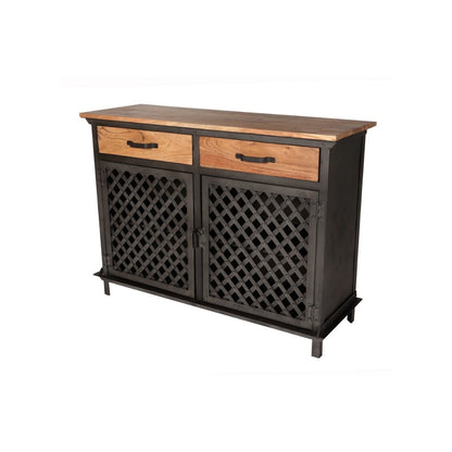 Industrial Iron and Wooden Sideboard with Lattice Doors