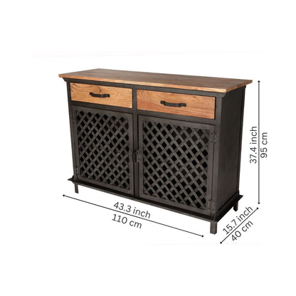 Industrial Iron and Wooden Sideboard with Lattice Doors
