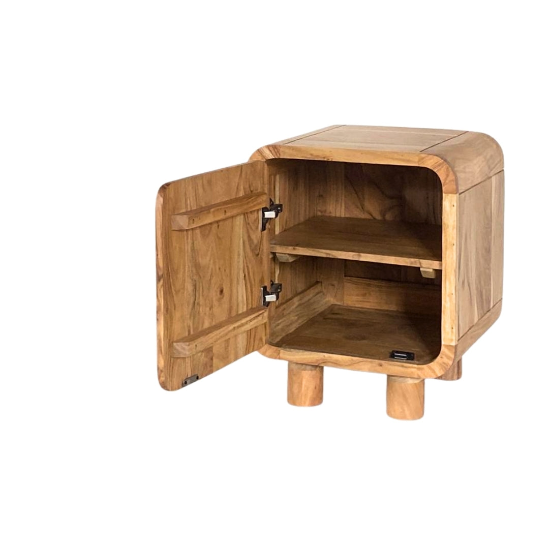 Modern Solid Wood Bedside Table with Sculpted Door
