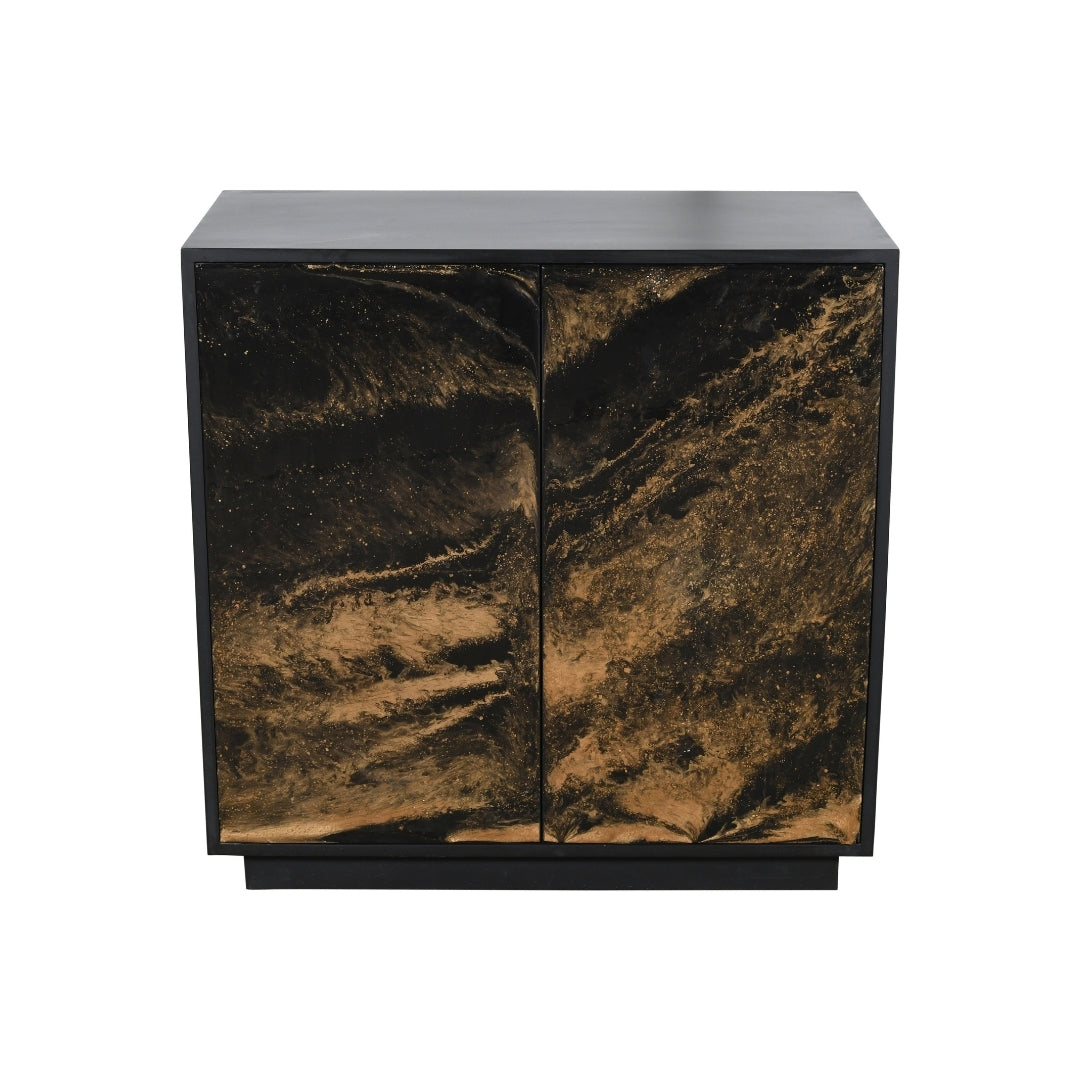 Modern Black Sideboard with Gold Resin Swirl Doors