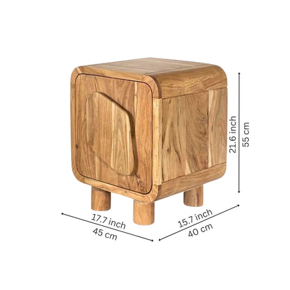 Modern Solid Wood Bedside Table with Sculpted Door