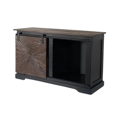 Rustic Sunburst Carved Sideboard with Sliding Barn Door