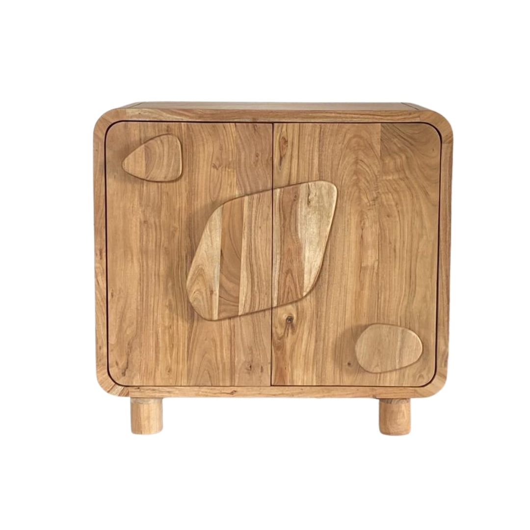 Organic Wooden Sideboard with Abstract Pebble Accents