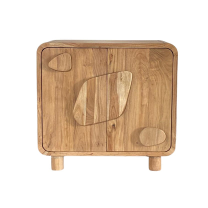 Organic Wooden Sideboard with Abstract Pebble Accents