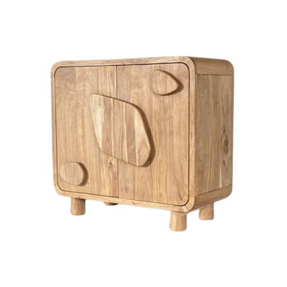 Organic Wooden Sideboard with Abstract Pebble Accents