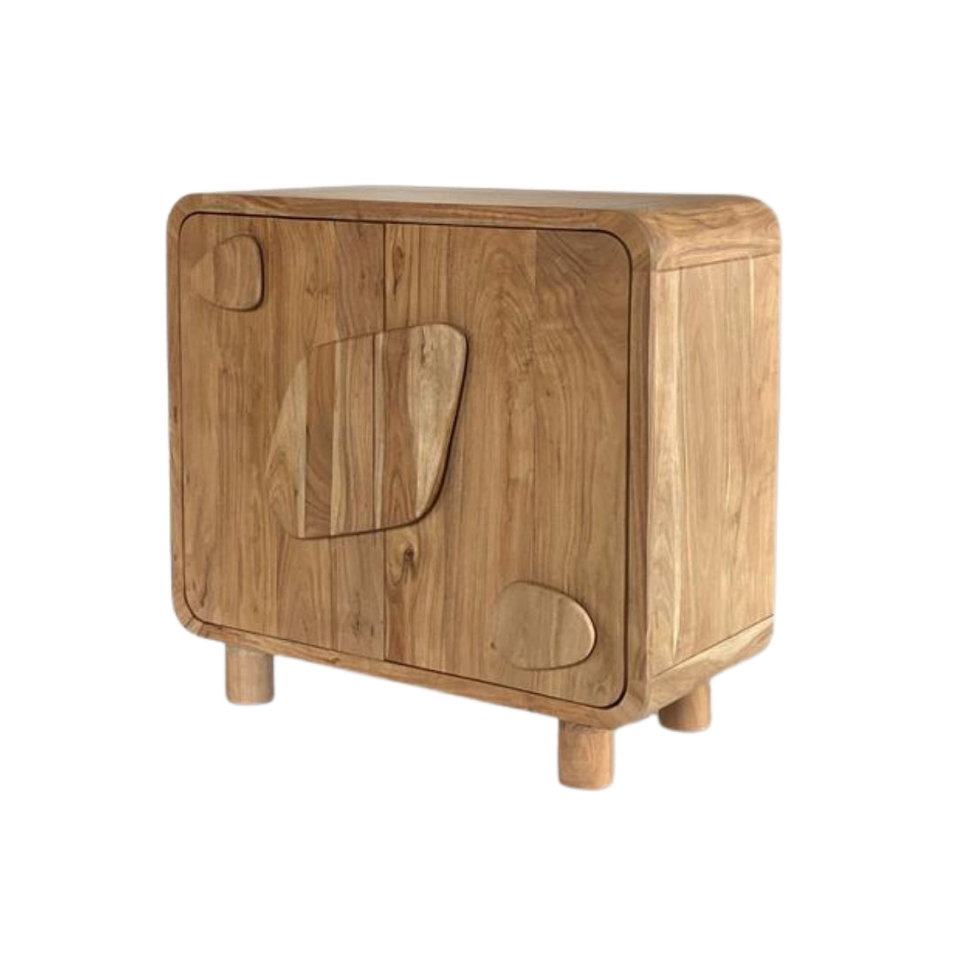 Organic Wooden Sideboard with Abstract Pebble Accents