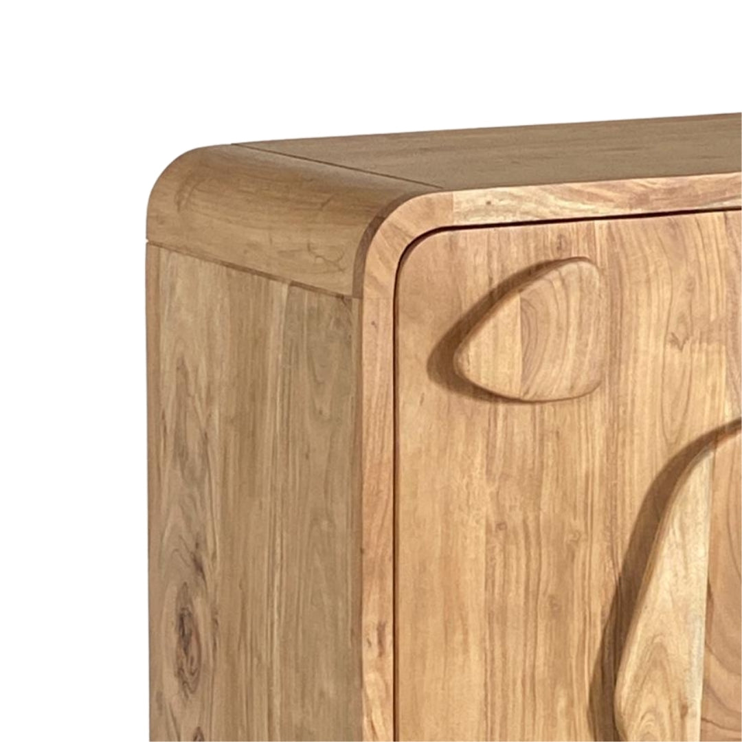 Organic Wooden Sideboard with Abstract Pebble Accents