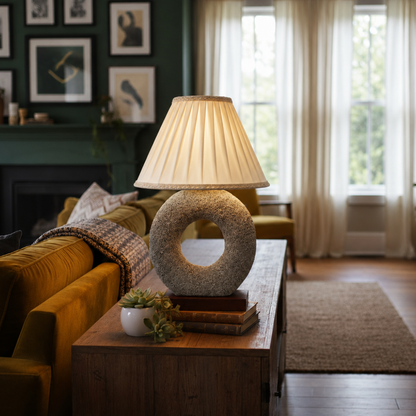 Modern Stone Table Lamp with Fabric Shade