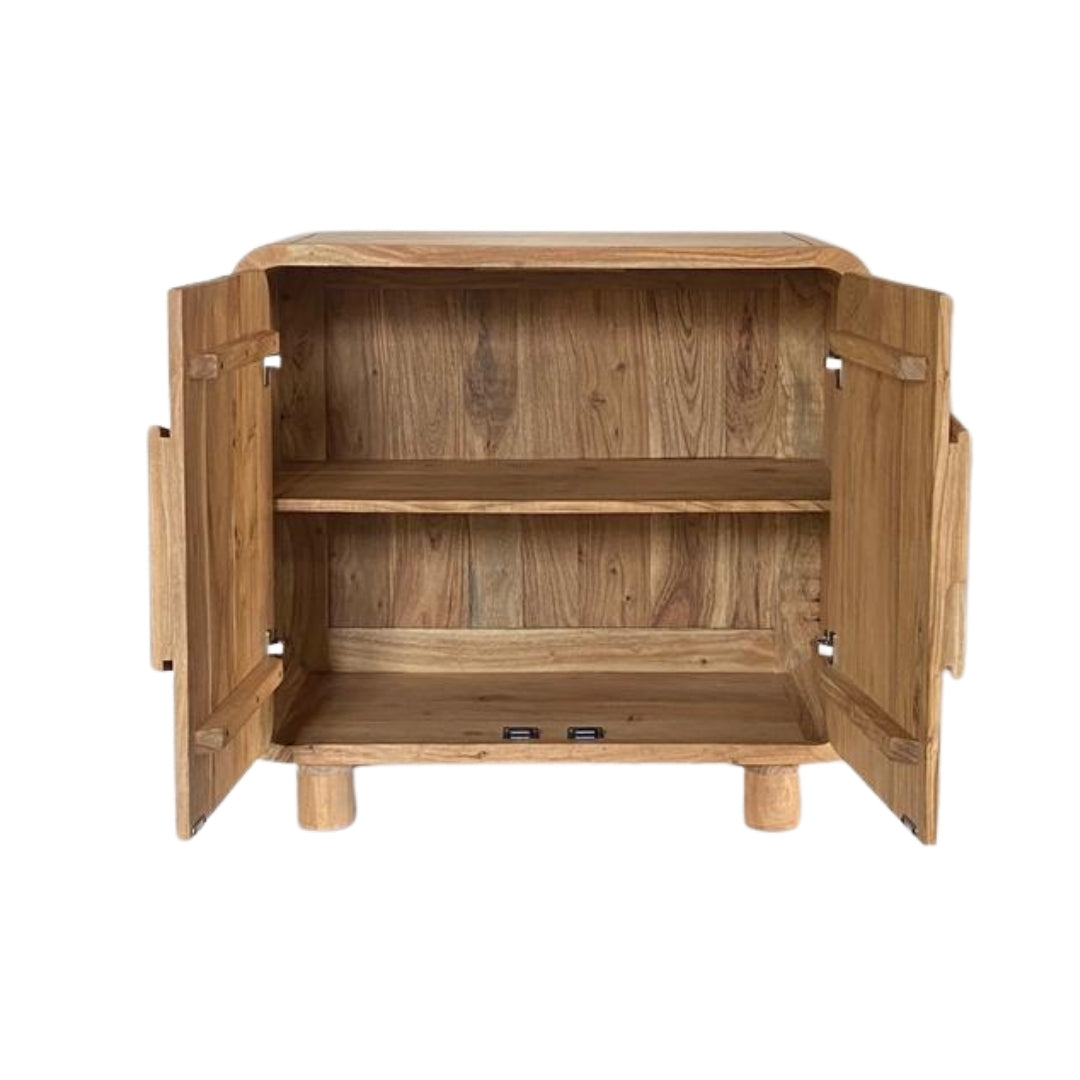 Organic Wooden Sideboard with Abstract Pebble Accents
