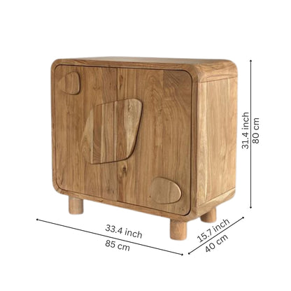Organic Wooden Sideboard with Abstract Pebble Accents