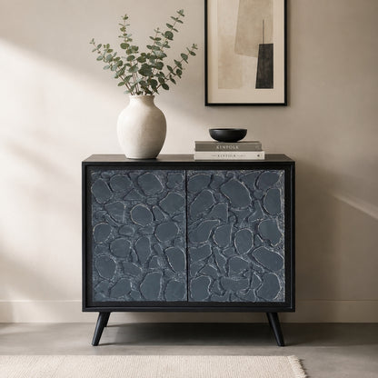 Modern Black Sideboard with Natural Stone Inlay Doors
