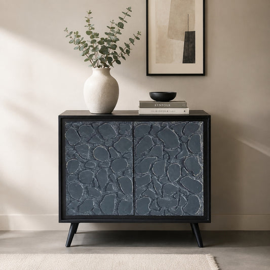 Modern Black Sideboard with Natural Stone Inlay Doors