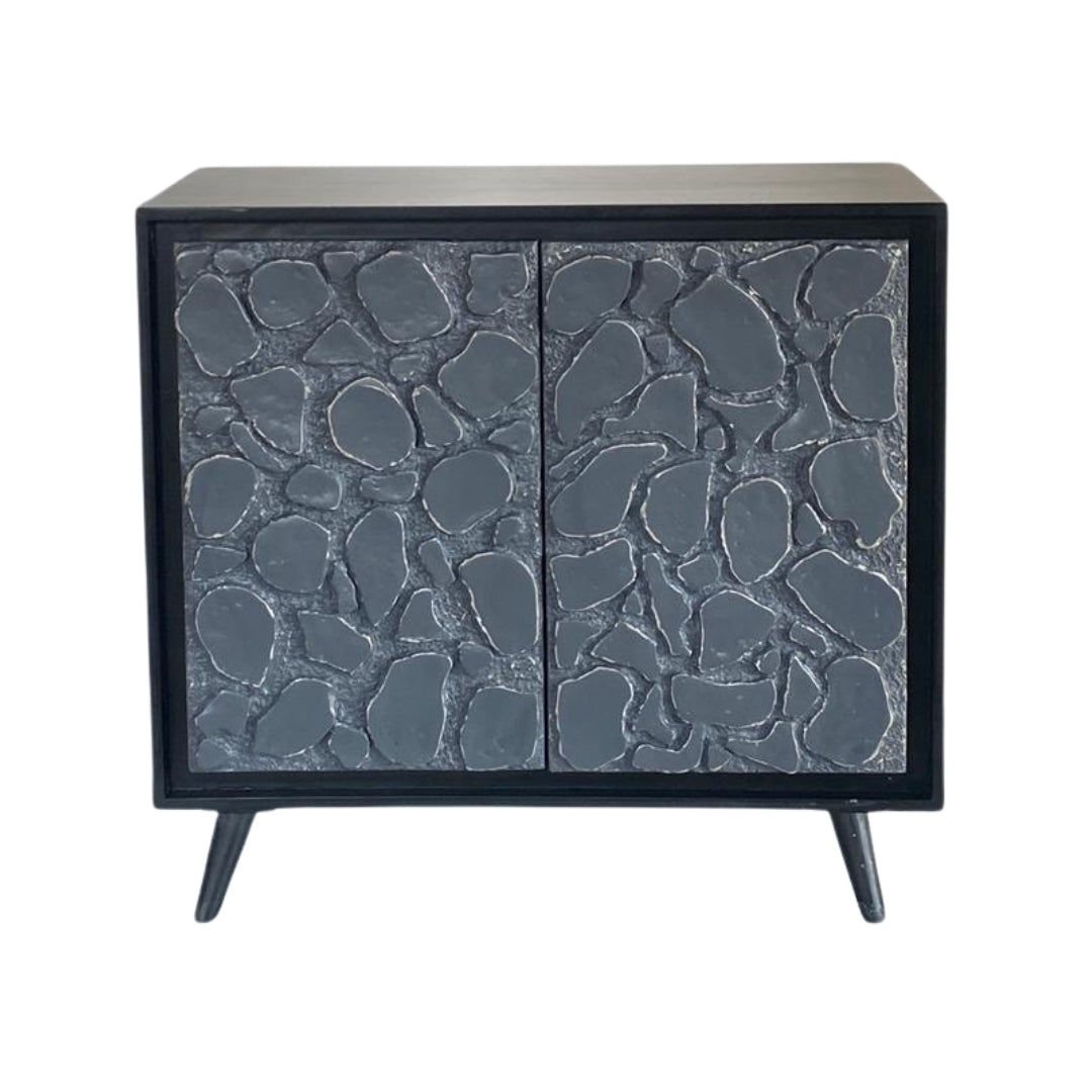 Modern Black Sideboard with Natural Stone Inlay Doors