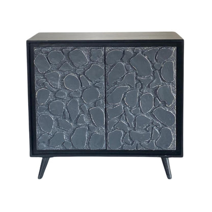 Modern Black Sideboard with Natural Stone Inlay Doors