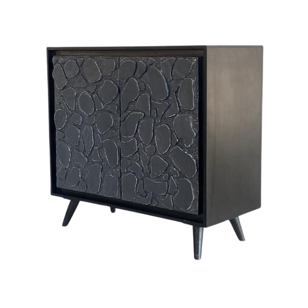 Modern Black Sideboard with Natural Stone Inlay Doors