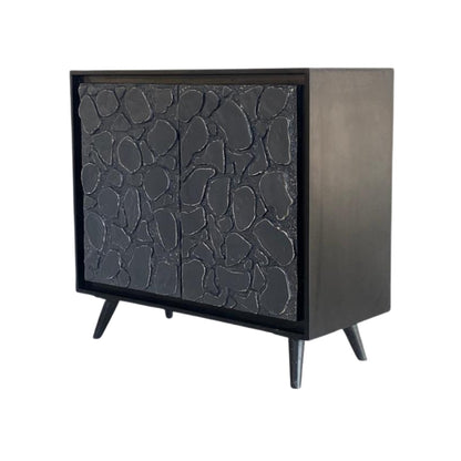 Modern Black Sideboard with Natural Stone Inlay Doors