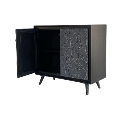 Modern Black Sideboard with Natural Stone Inlay Doors
