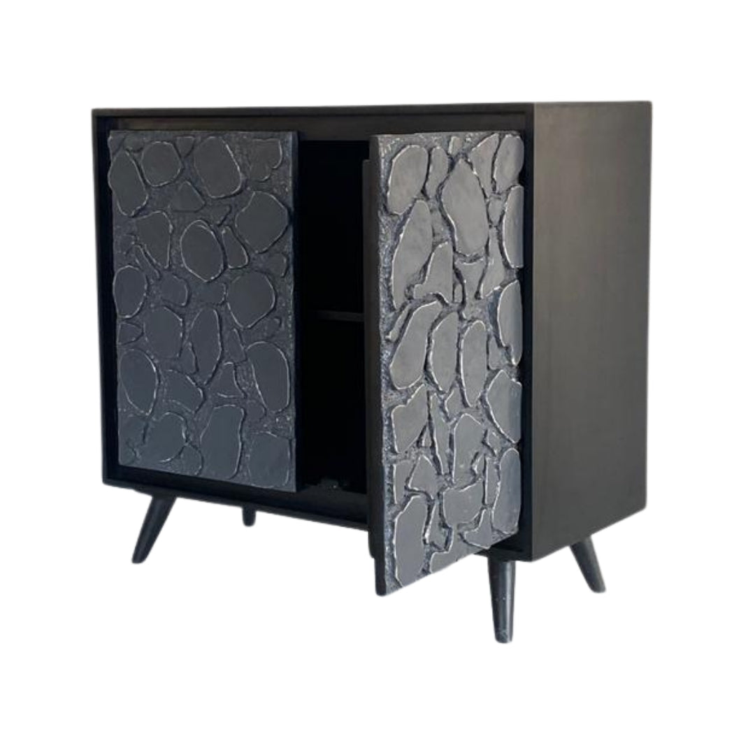 Modern Black Sideboard with Natural Stone Inlay Doors