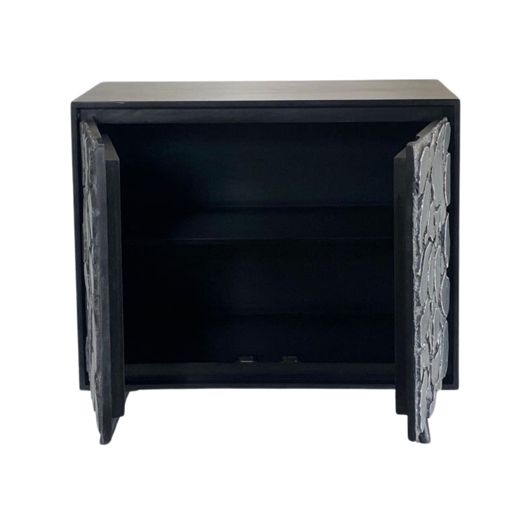 Modern Black Sideboard with Natural Stone Inlay Doors