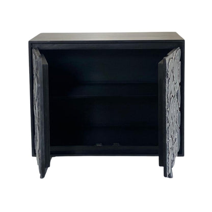 Modern Black Sideboard with Natural Stone Inlay Doors