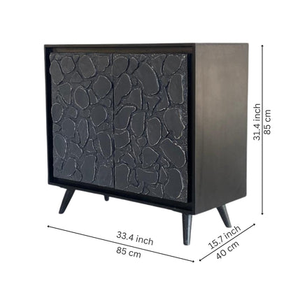 Modern Black Sideboard with Natural Stone Inlay Doors