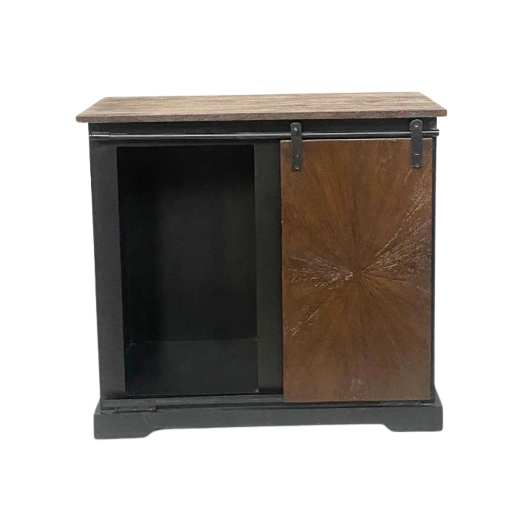 Rustic Sunburst Carved Sideboard with Sliding Barn Door