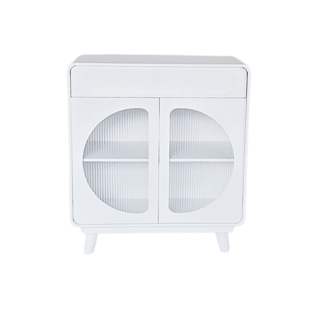 Modern White Capsule Storage Cabinet with Fluted Glass Doors