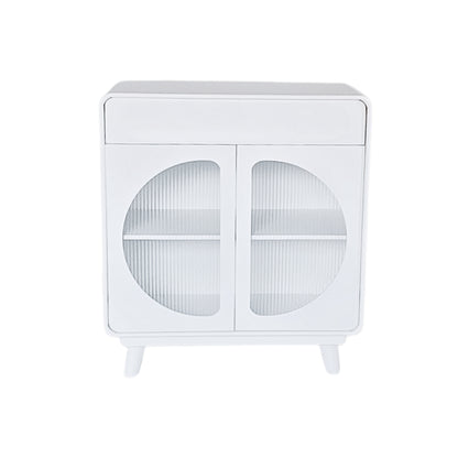 Modern White Capsule Storage Cabinet with Fluted Glass Doors