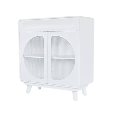 Modern White Capsule Storage Cabinet with Fluted Glass Doors