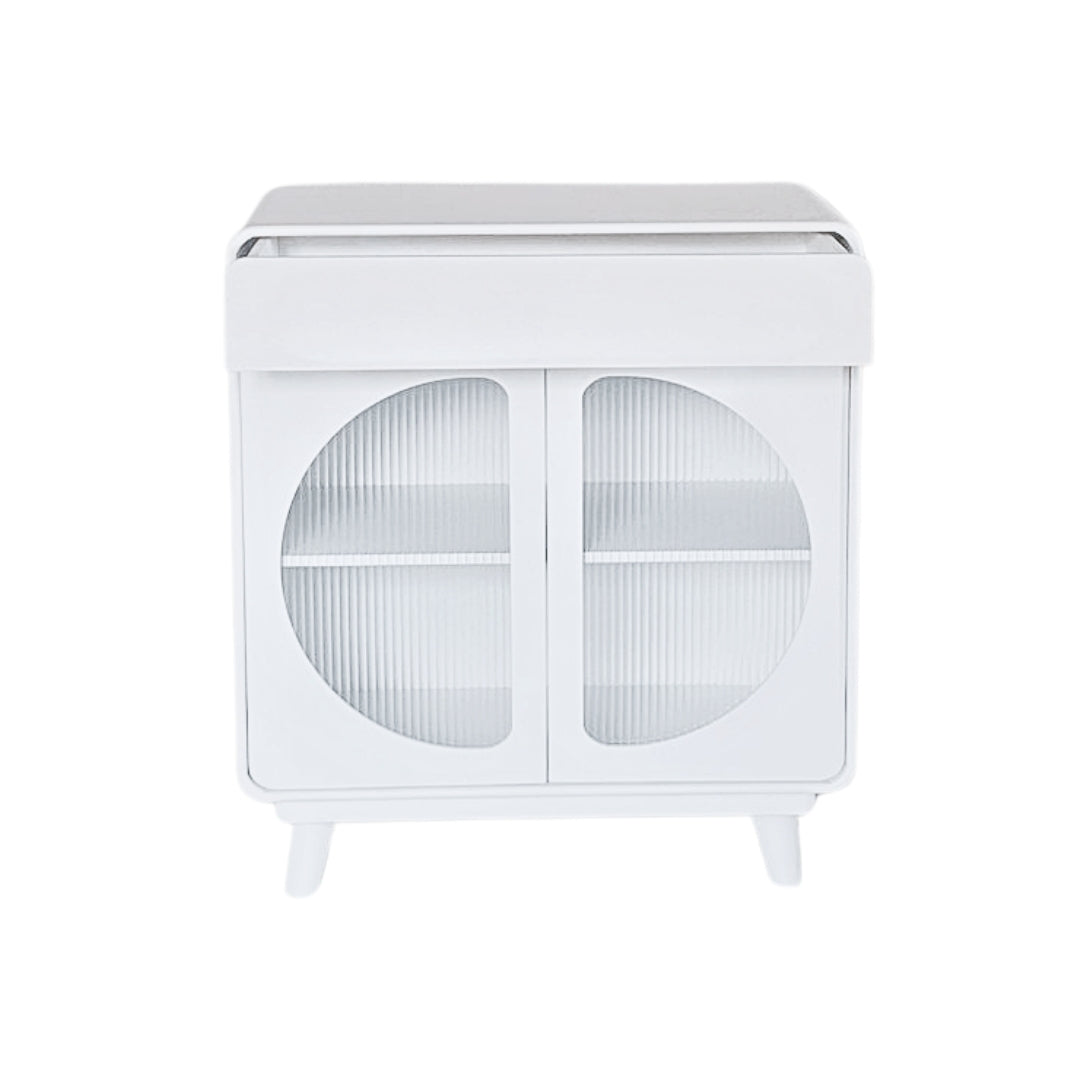 Modern White Capsule Storage Cabinet with Fluted Glass Doors