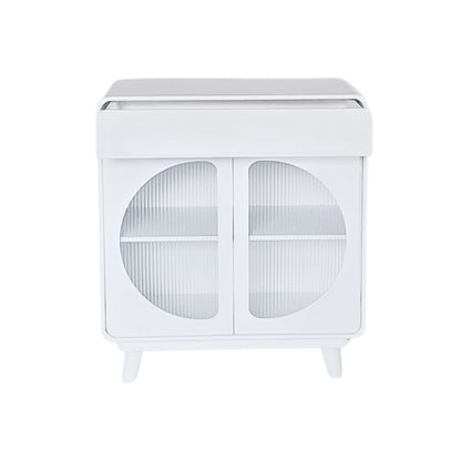 Modern White Capsule Storage Cabinet with Fluted Glass Doors