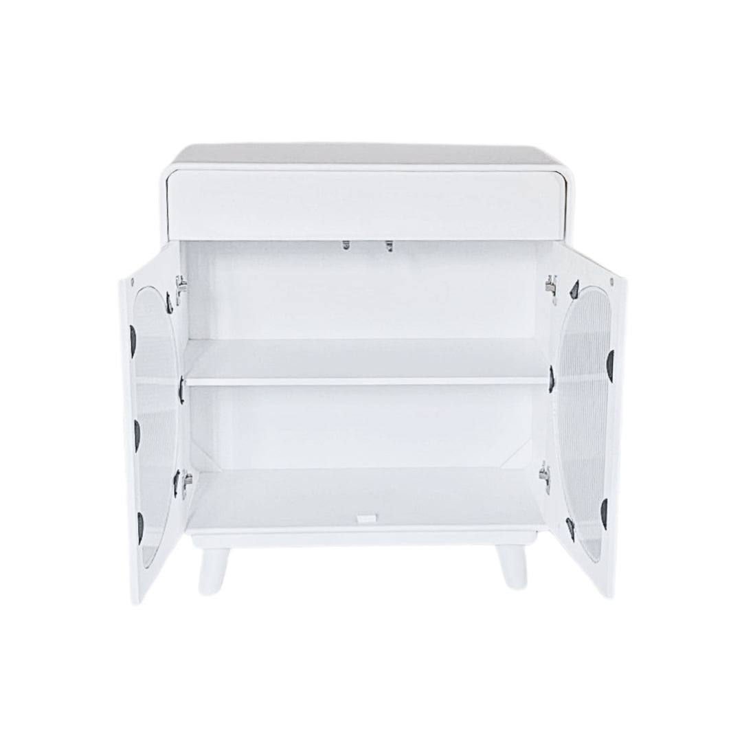 Modern White Capsule Storage Cabinet with Fluted Glass Doors