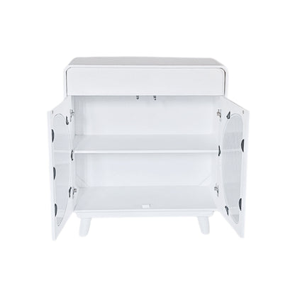 Modern White Capsule Storage Cabinet with Fluted Glass Doors