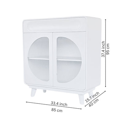 Modern White Capsule Storage Cabinet with Fluted Glass Doors