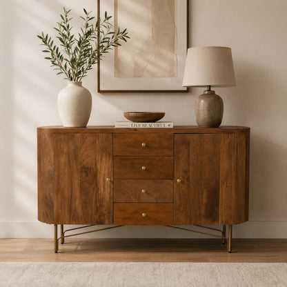 Modern Capsule Wooden Sideboard with Gold Legs and Drawers