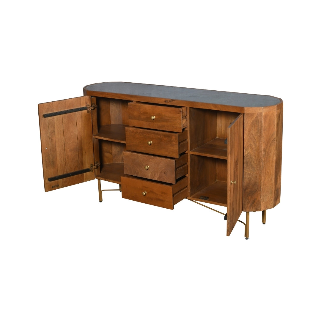 Modern Capsule Wooden Sideboard with Gold Legs and Drawers