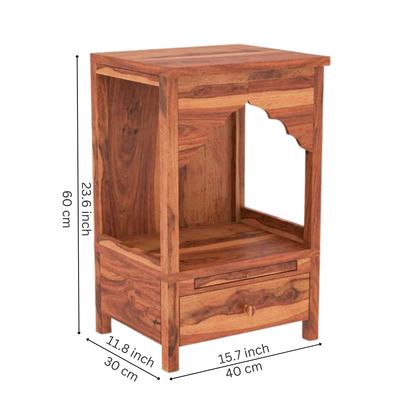 wooden pooja mandir for home with drawer storage, Ganesh idol setup in solid wood temple