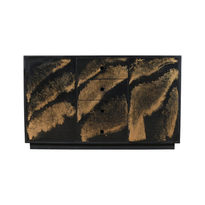 Modern Black Sideboard with Gold Resin Swirl Drawers and Doors