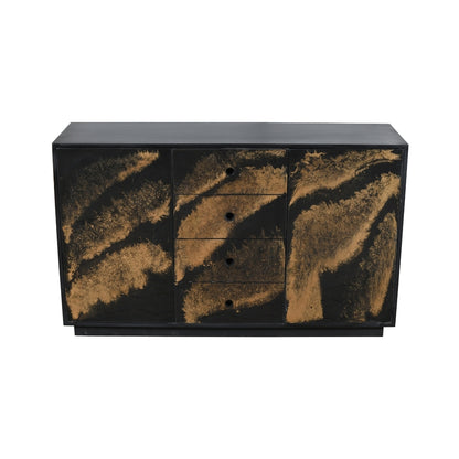 Modern Black Sideboard with Gold Resin Swirl Drawers and Doors