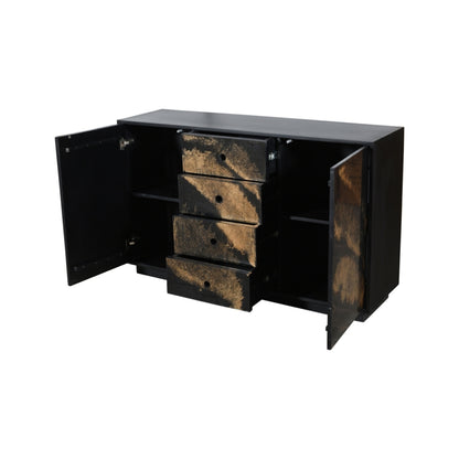 Modern Black Sideboard with Gold Resin Swirl Drawers and Doors
